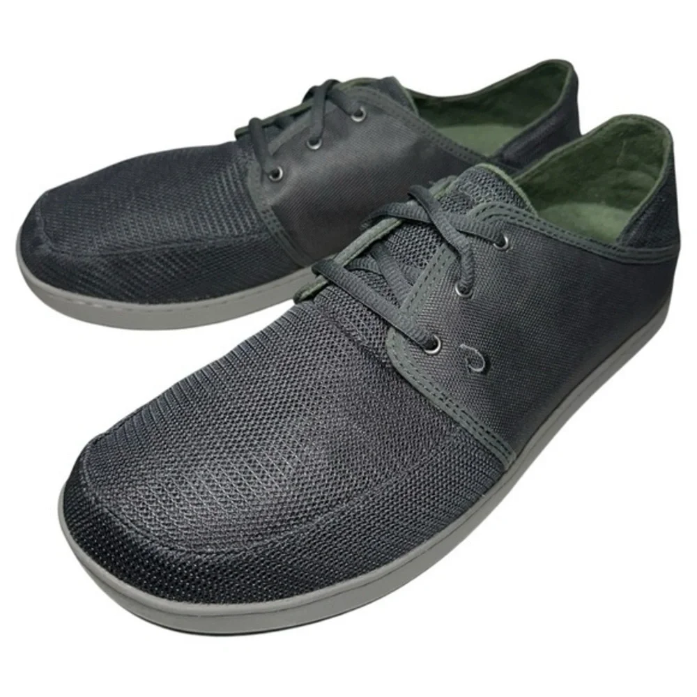 Olukai NIB Men’s Size 11.5 Dark Shadow Gray Nohea Mesh Lace Up Boat Shoes